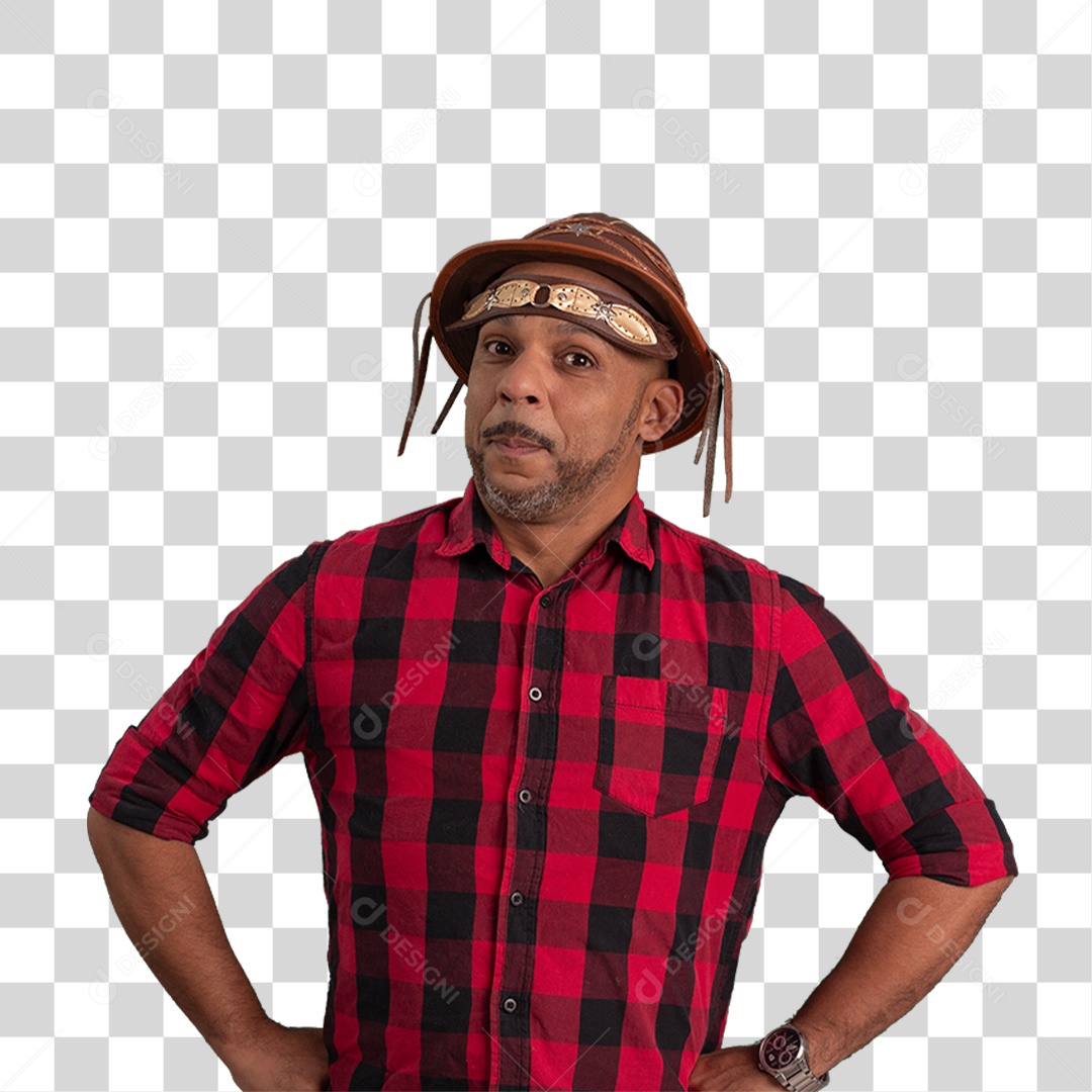 Homem com Camisa Quadriculada São João PNG Transparente