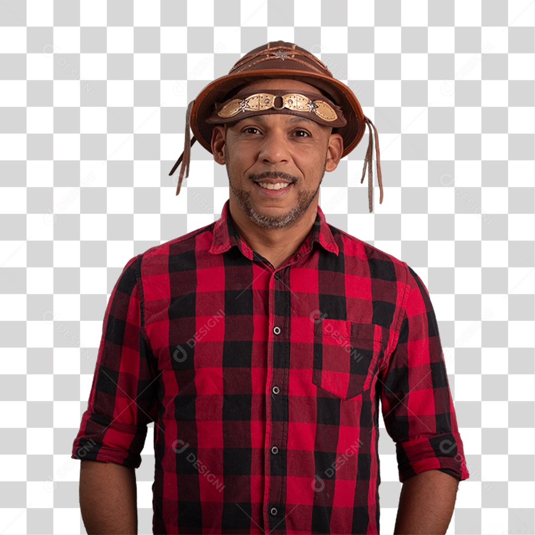 Homem com Camisa Quadriculada São João PNG Transparente