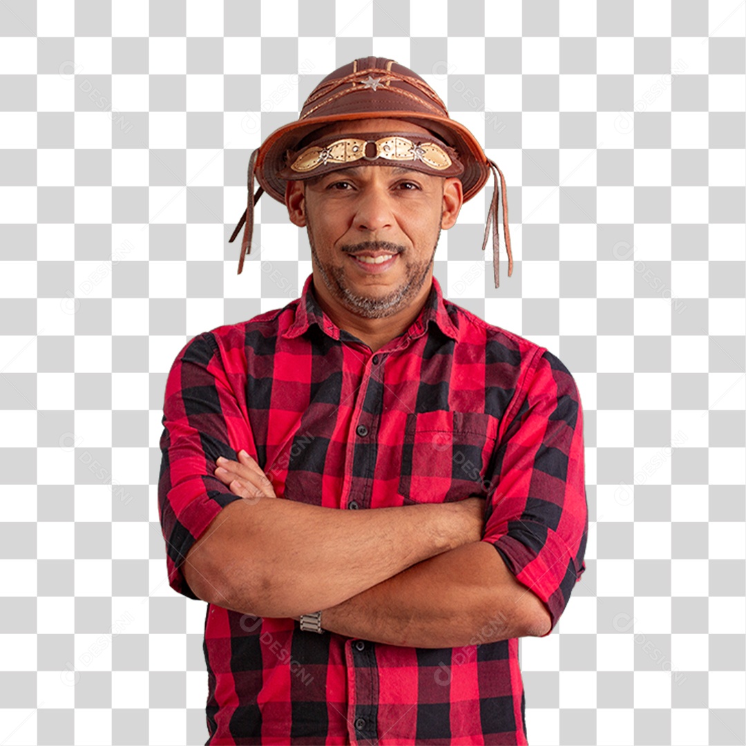 Homem com Camisa Quadriculada São João PNG Transparente