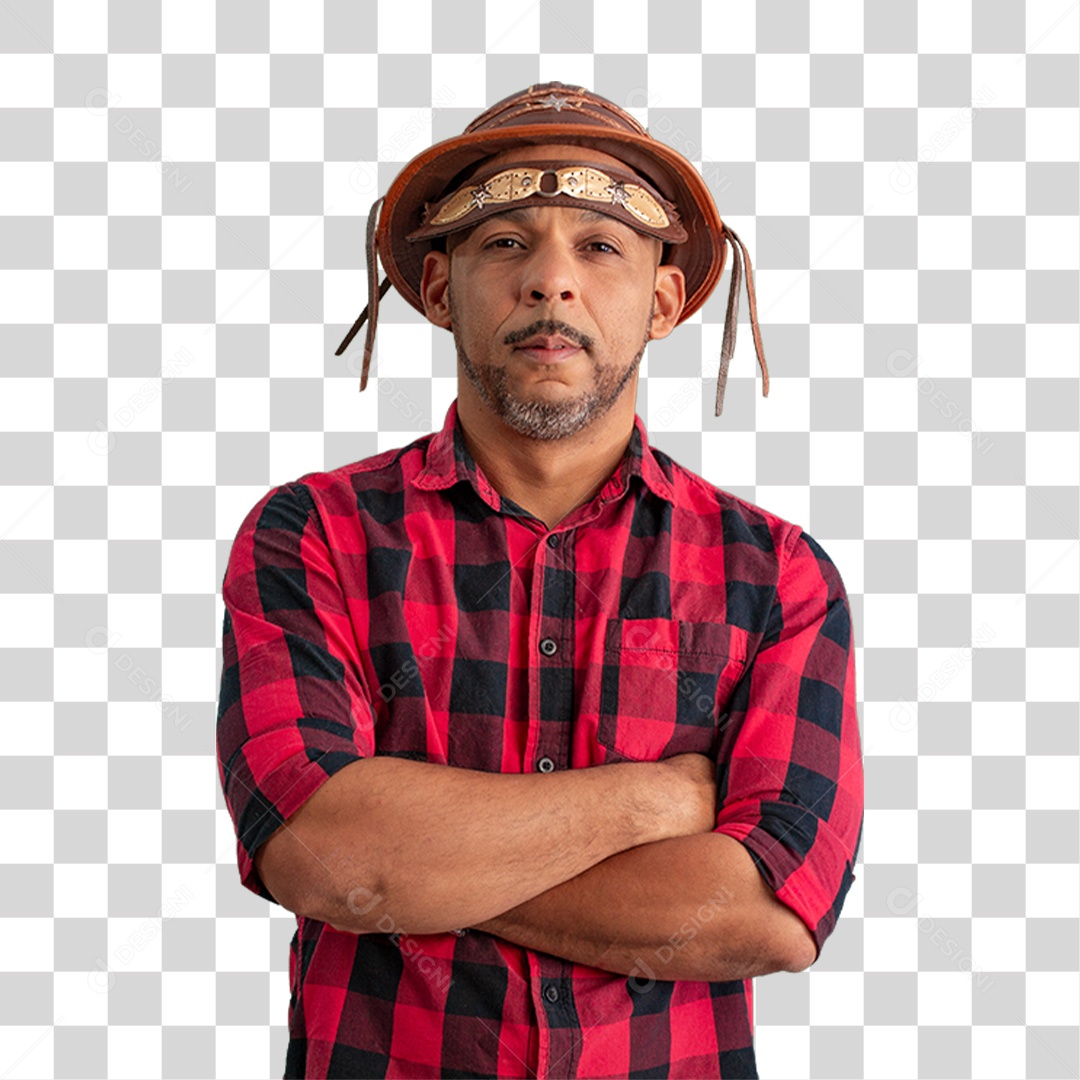 Homem com Camisa Quadriculada São João PNG Transparente