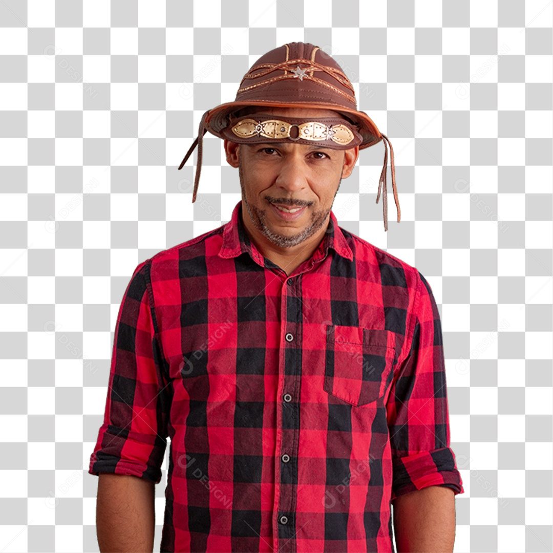 Homem com Camisa Quadriculada São João PNG Transparente