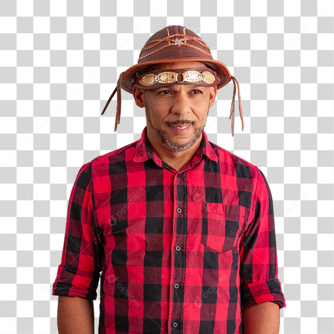 Homem com Camisa Quadriculada São João PNG Transparente