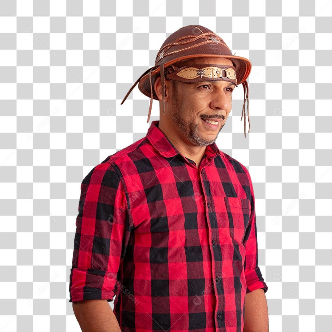 Homem com Camisa Quadriculada São João PNG Transparente