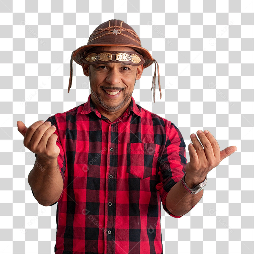 Homem com Camisa Quadriculada São João PNG Transparente