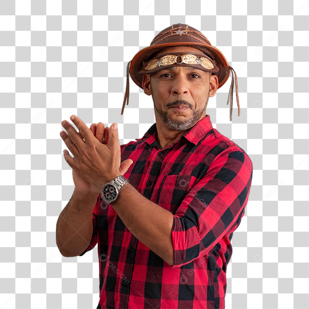 Homem com Camisa Quadriculada São João PNG Transparente