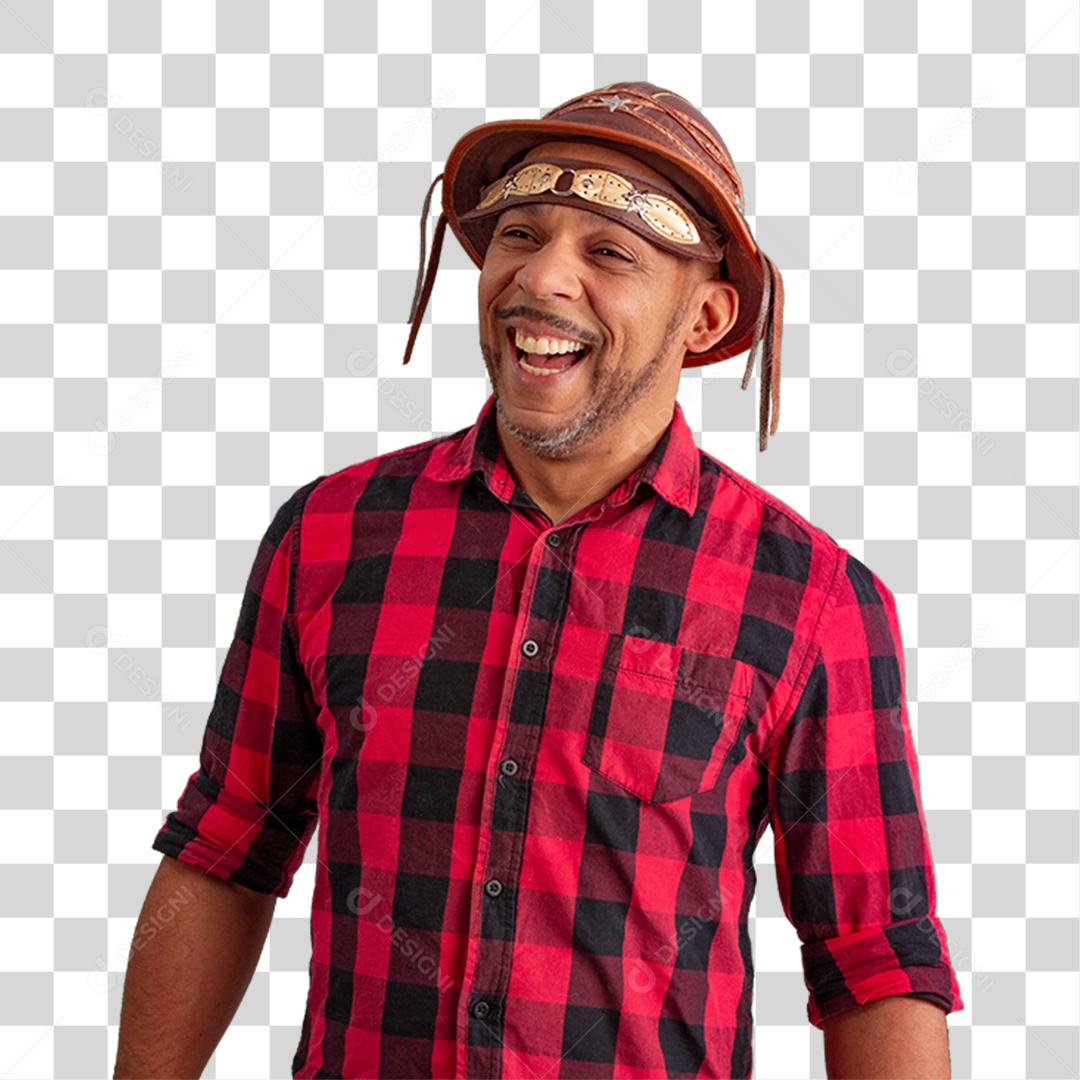 Homem com Camisa Quadriculada São João PNG Transparente