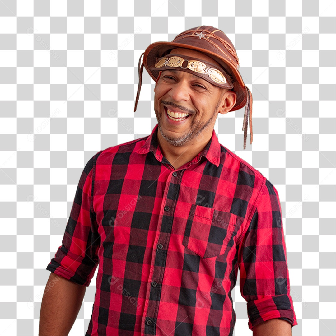 Homem com Camisa Quadriculada São João PNG Transparente