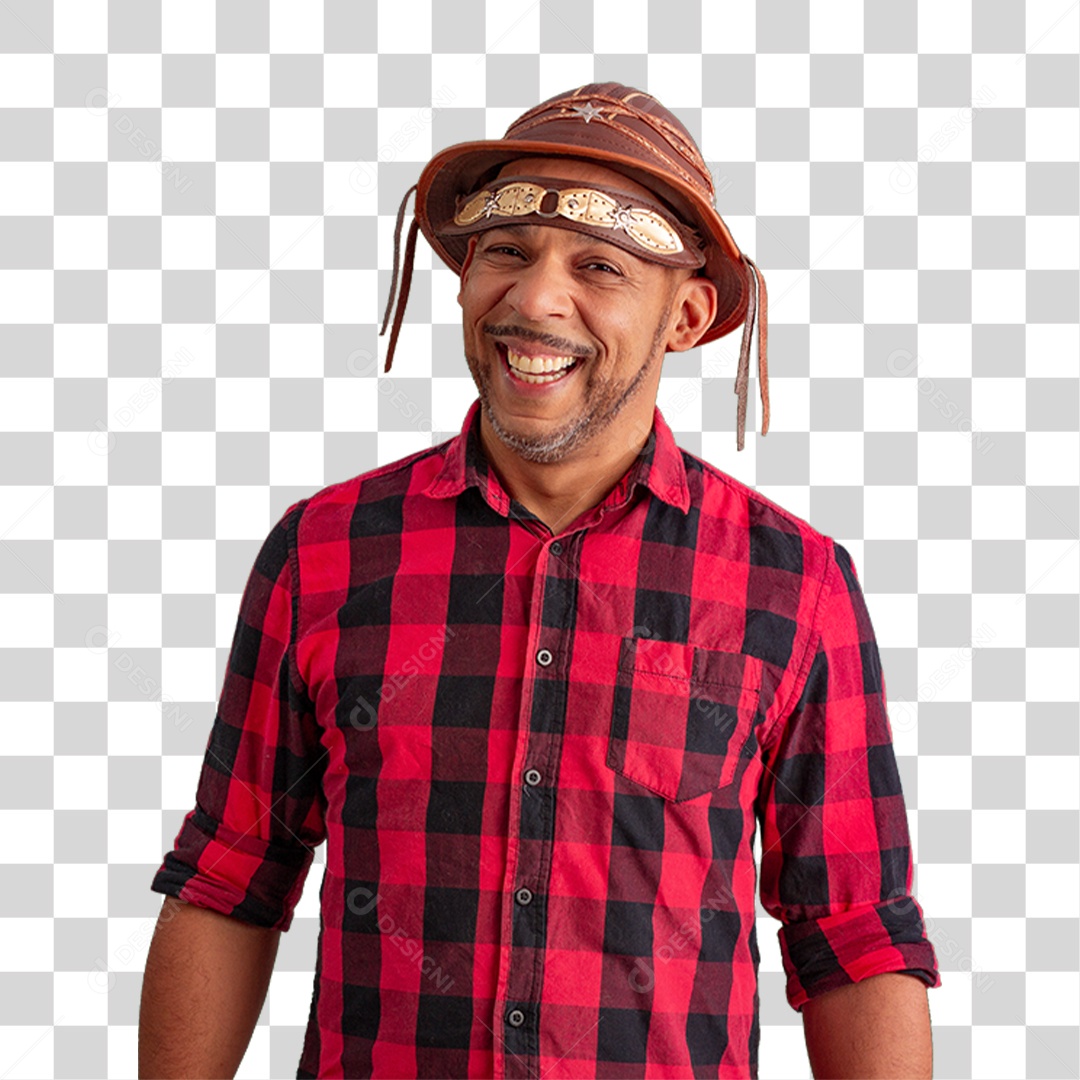 Homem com Camisa Quadriculada São João PNG Transparente