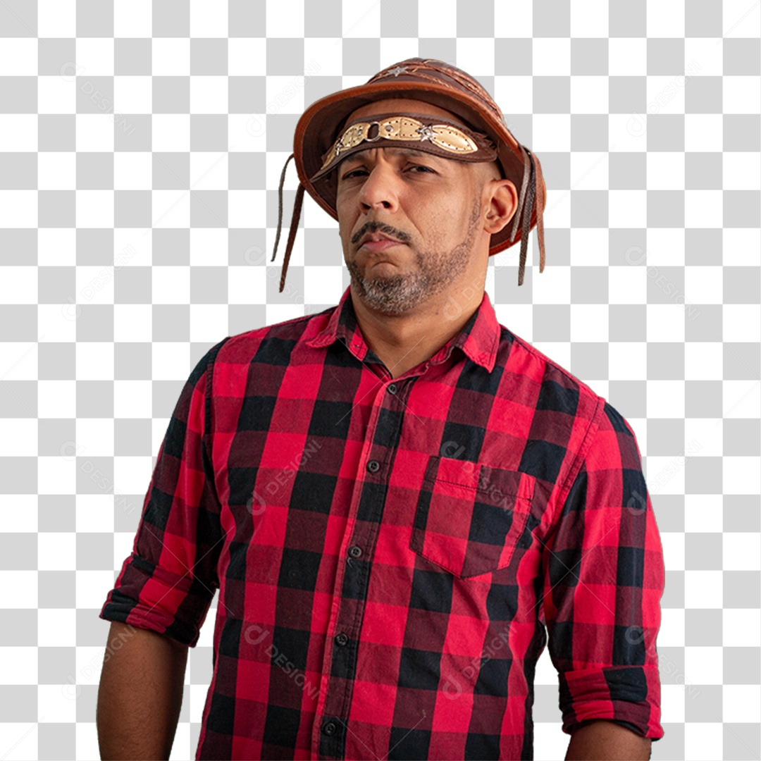 Homem com Camisa Quadriculada São João PNG Transparente