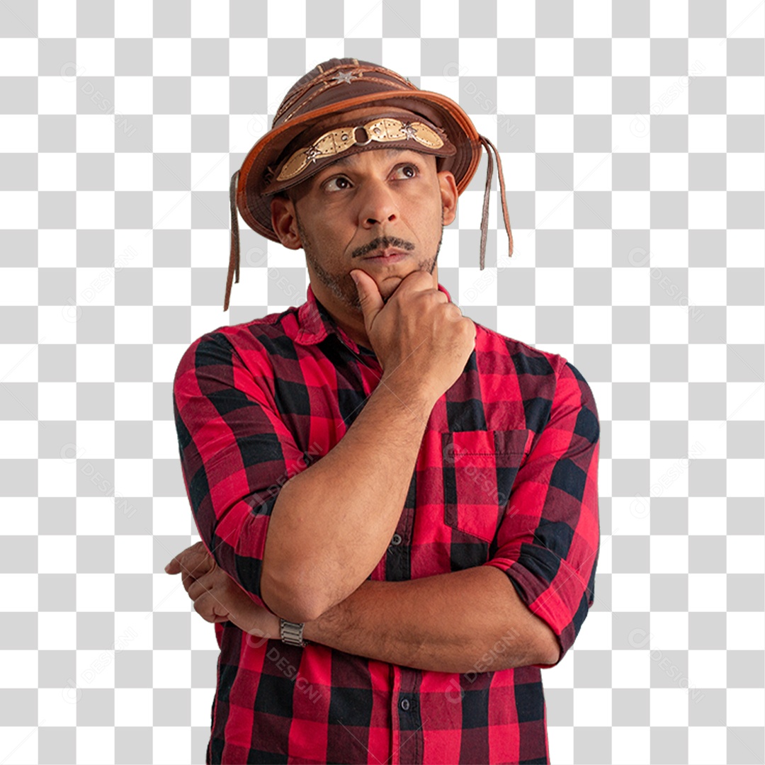 Homem com Camisa Quadriculada São João PNG Transparente