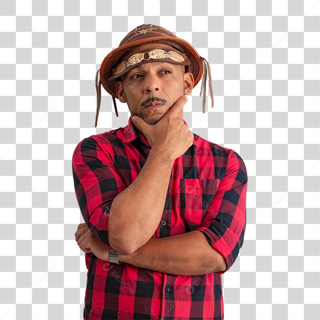 Homem com Camisa Quadriculada São João PNG Transparente