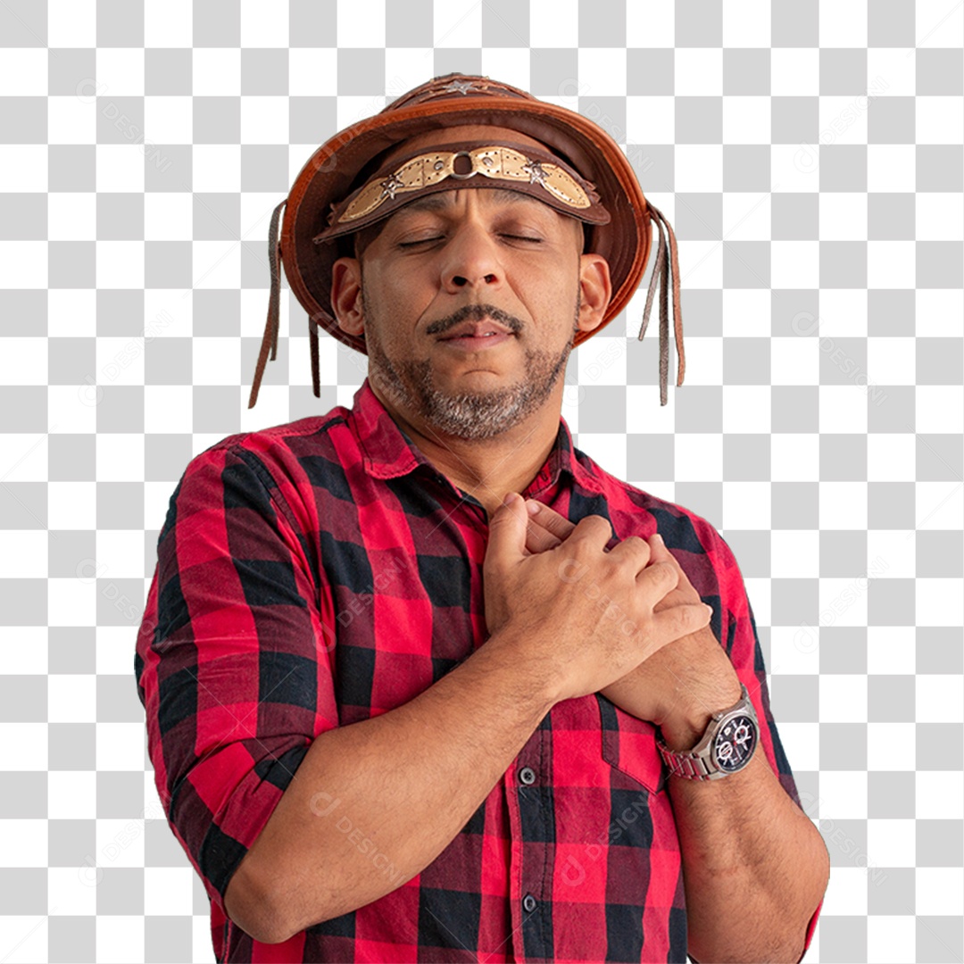 Homem com Camisa Quadriculada São João PNG Transparente