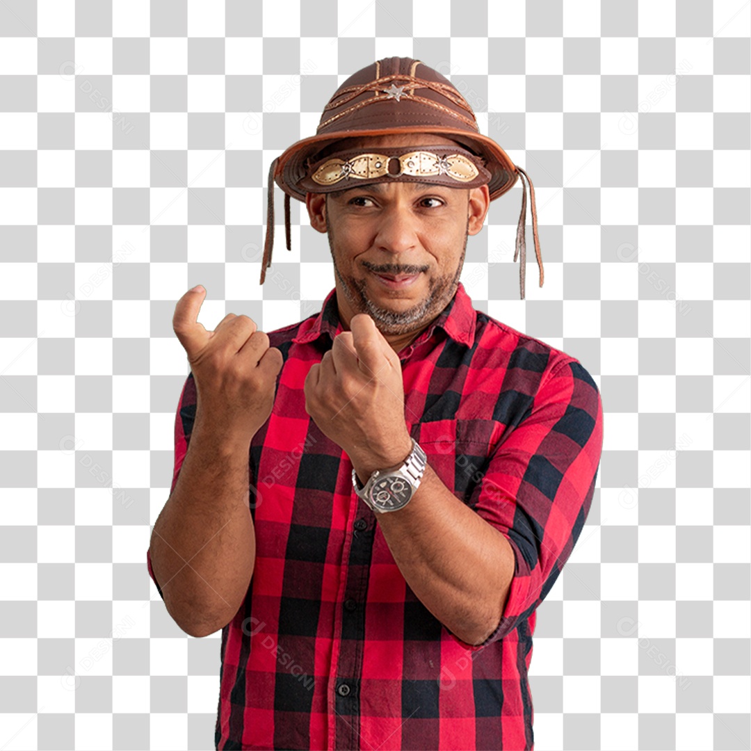 Homem com Camisa Quadriculada São João PNG Transparente