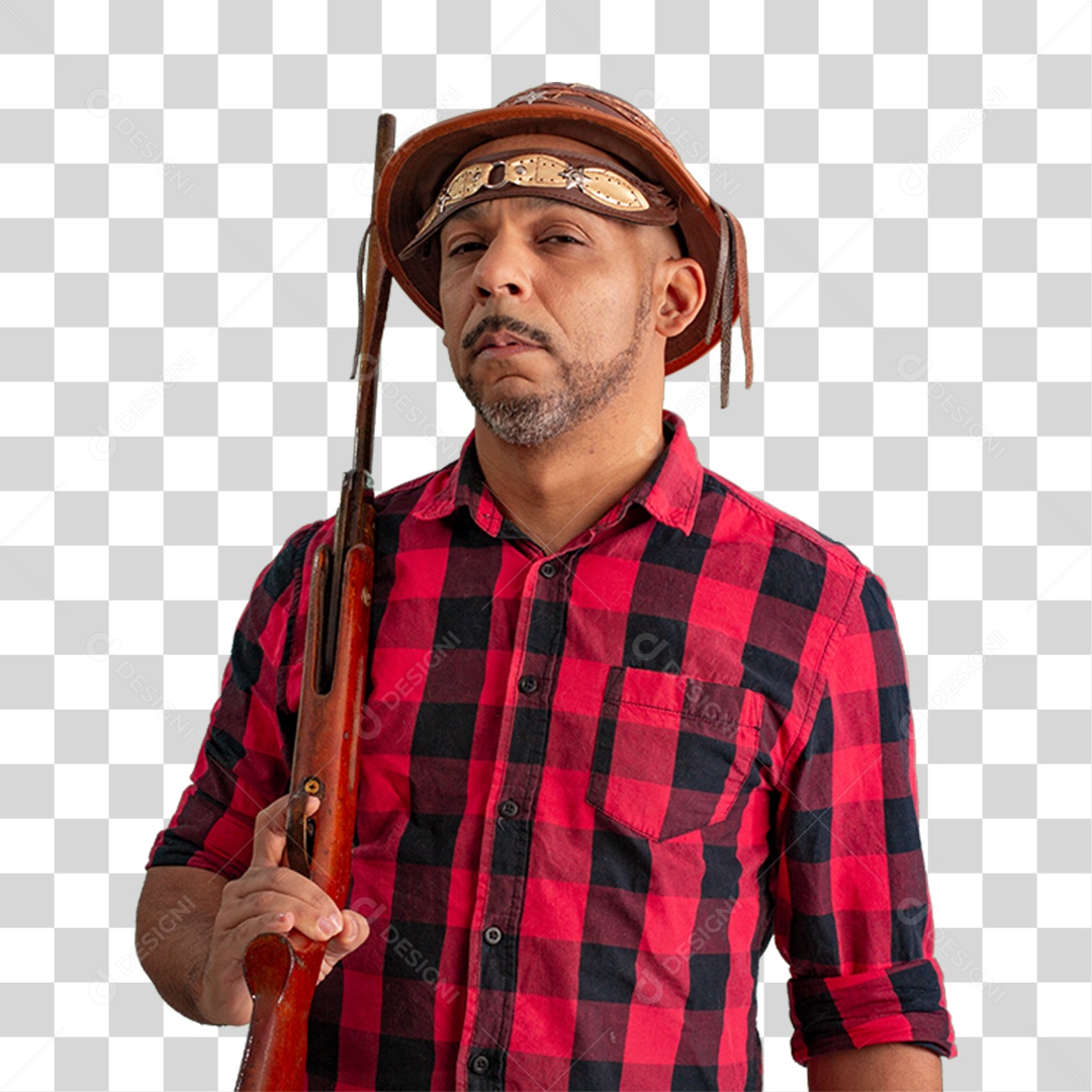 Homem com Camisa Quadriculada São João PNG Transparente