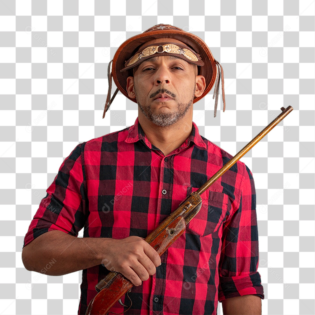 Homem com Camisa Quadriculada São João PNG Transparente