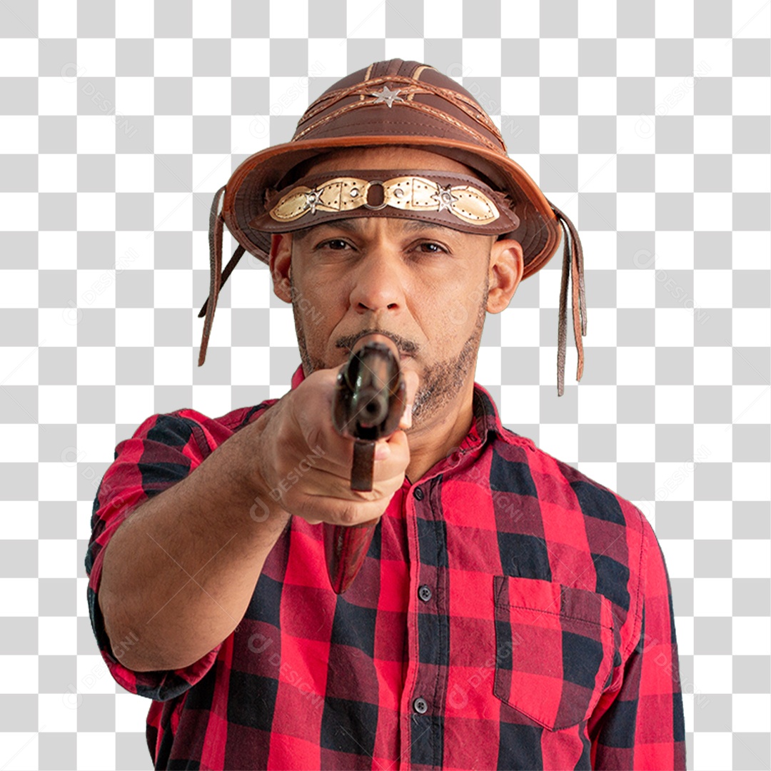 Homem com Camisa Quadriculada São João PNG Transparente