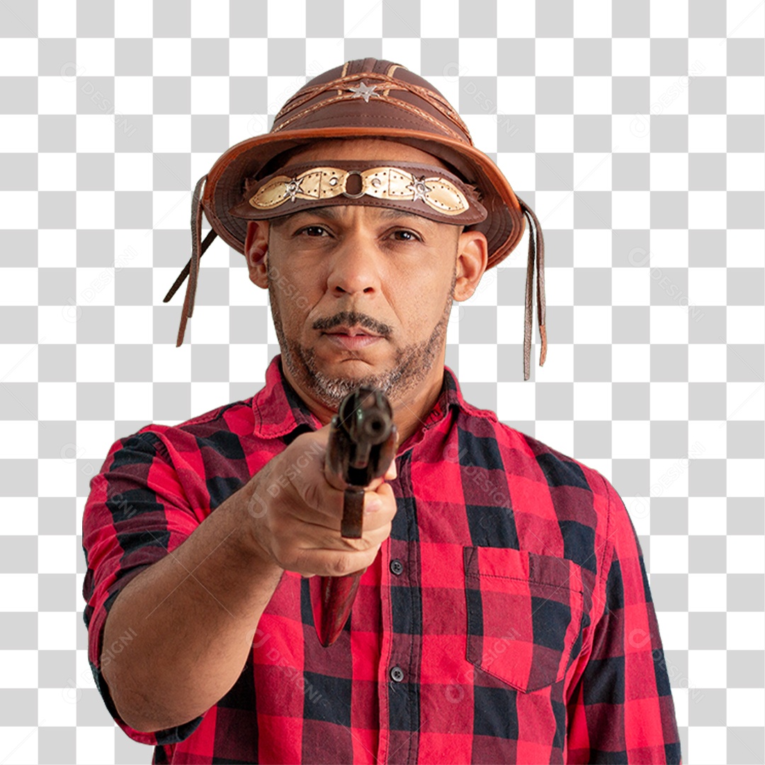 Homem com Camisa Quadriculada São João PNG Transparente