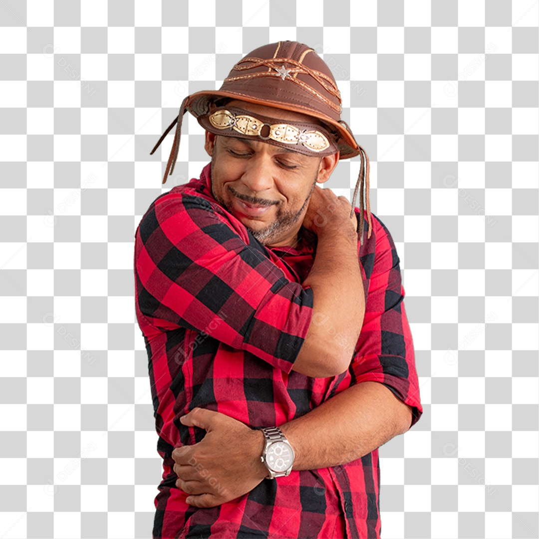 Homem com Camisa Quadriculada São João PNG Transparente