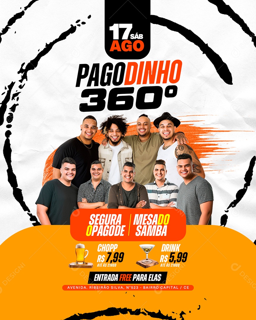 Flyer Pagodinho 360 Artistas Social Media PSD Editável