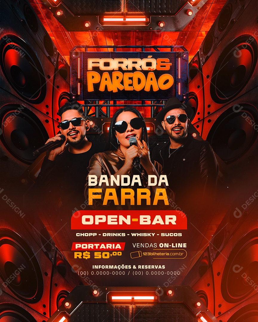Flyer Forró e Paredão Banda da Farra Social Media PSD Editável