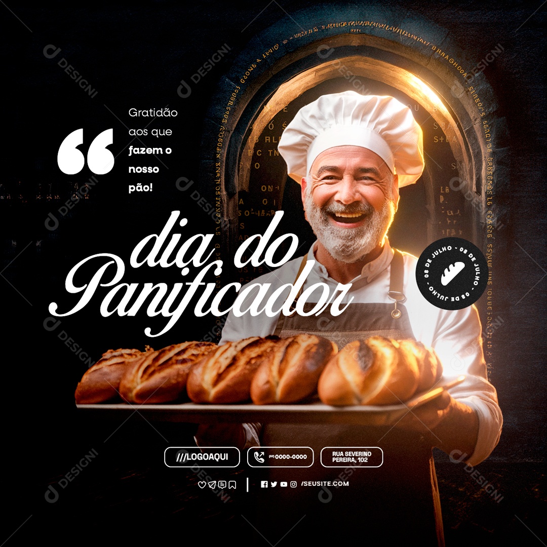 Dia do Panificador 08 de Julho Garatidão aos que Fazem nosso Pão Social Media PSD Editável