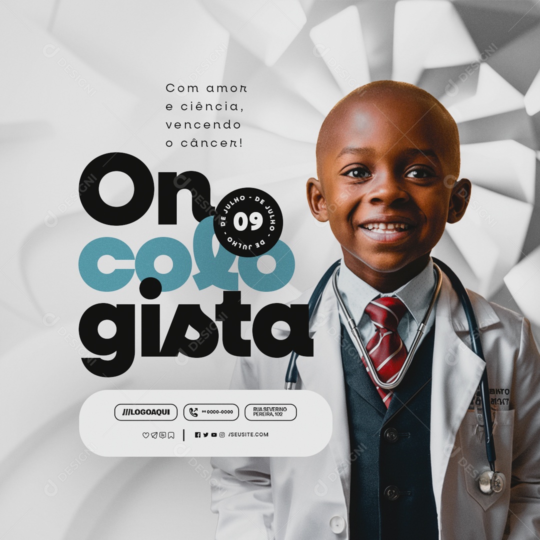 Dia do Oncologista 09 de Julho com Amor e Ciência Vencendo o Câncer Social Media PSD Editável