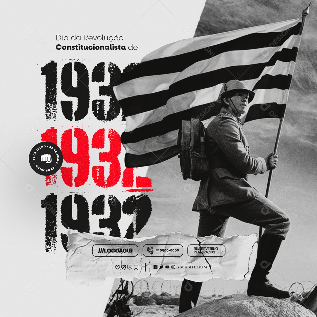 Dia da Revolução Constitucionalista de 1932 09 de Julho Coragem Social Media PSD Editável