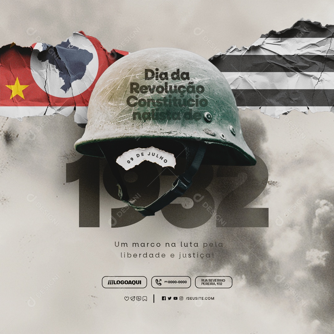 Dia da Revolução Constitucionalista de 1932 09 de Julho Social Media PSD Editável