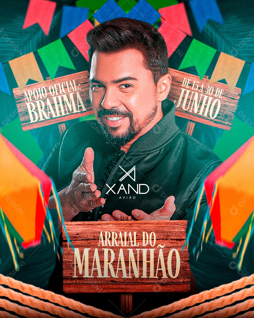 Flyer para Eventos Junino Com Bandeiras Social Media PSD Editável