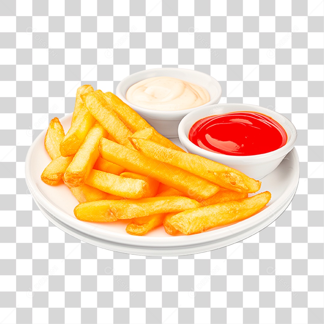 Vasilha com Batata Frita e Molho PNG Transparente