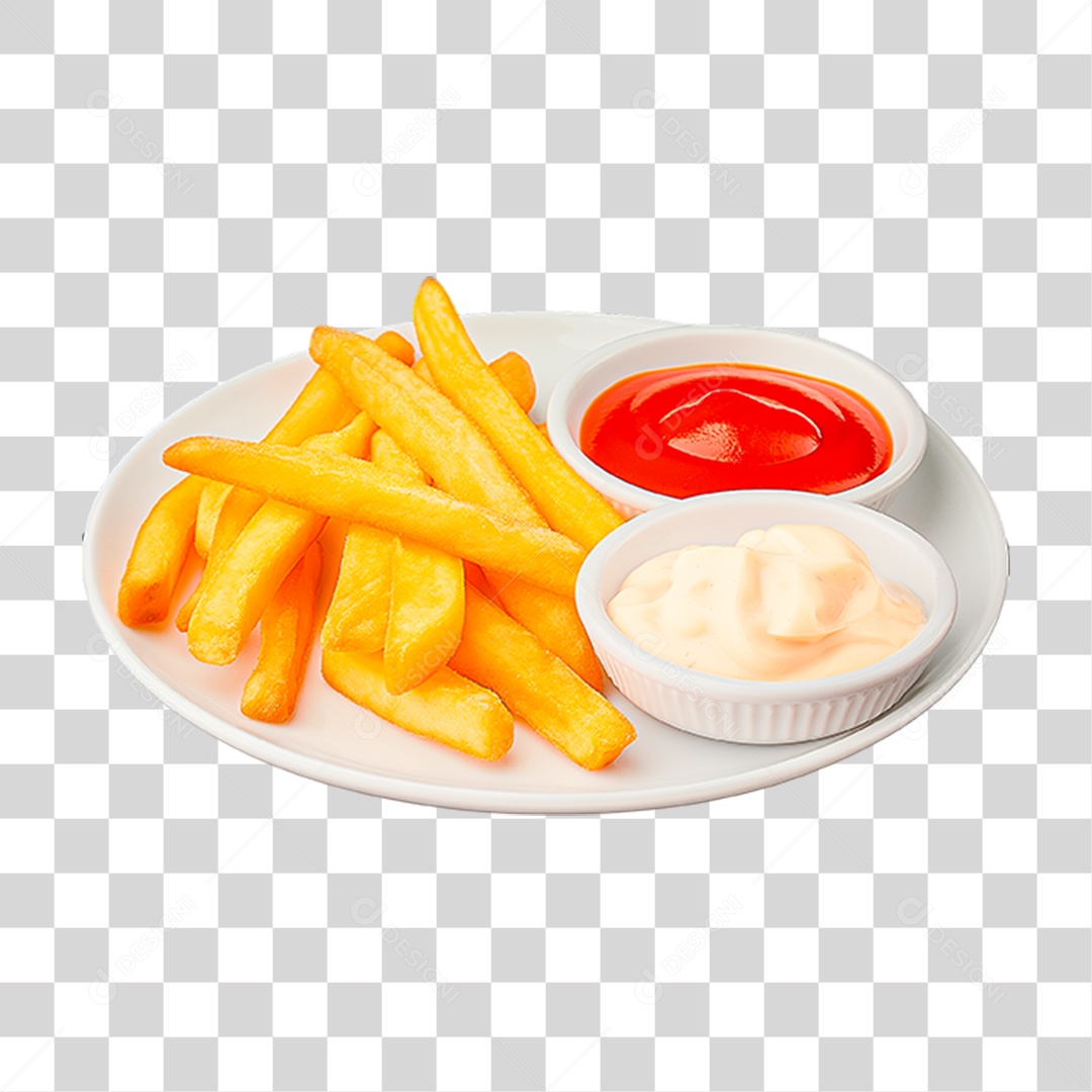 Vasilha com Batata Frita e Molho PNG Transparente