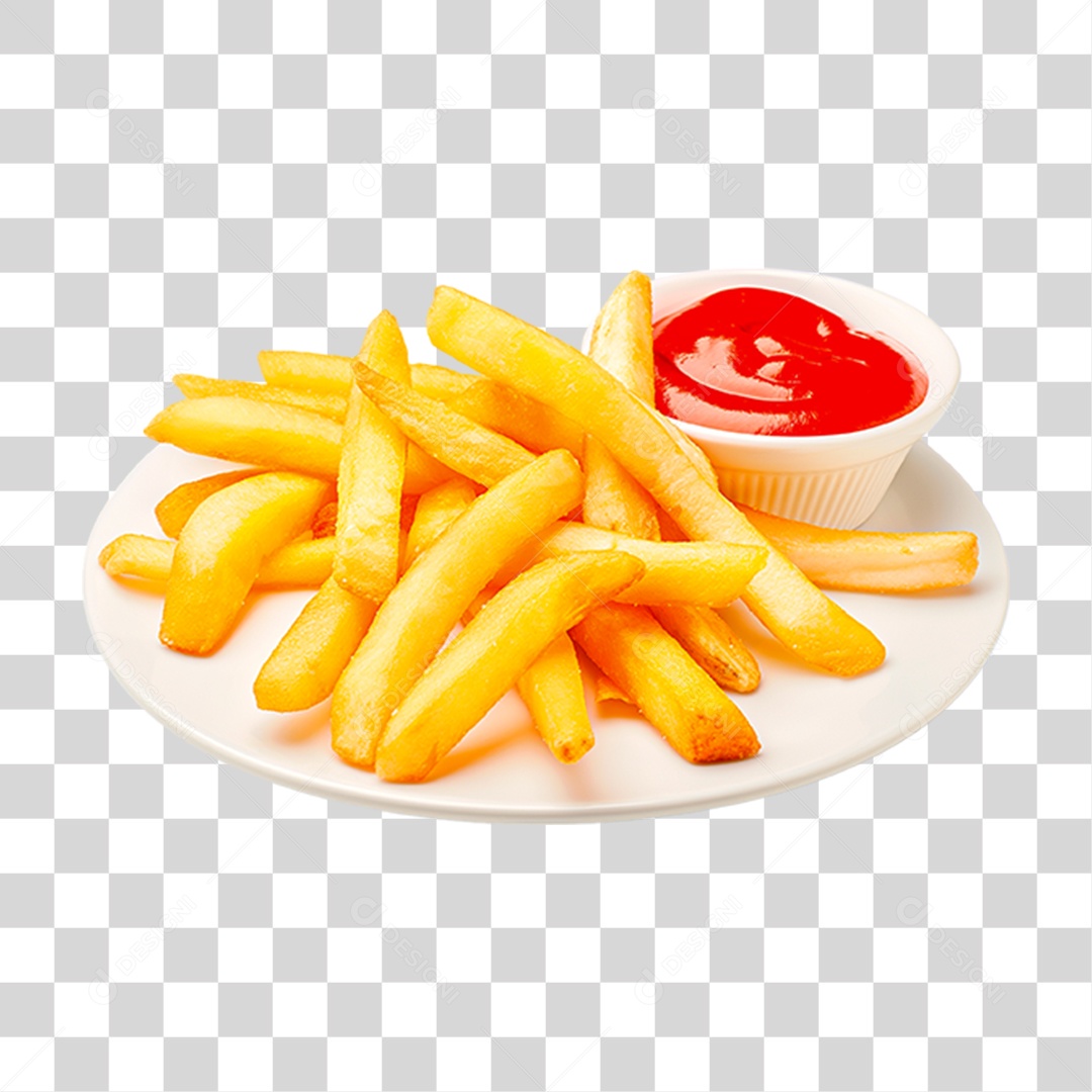 Vasilha com Batata Frita e Molho PNG Transparente