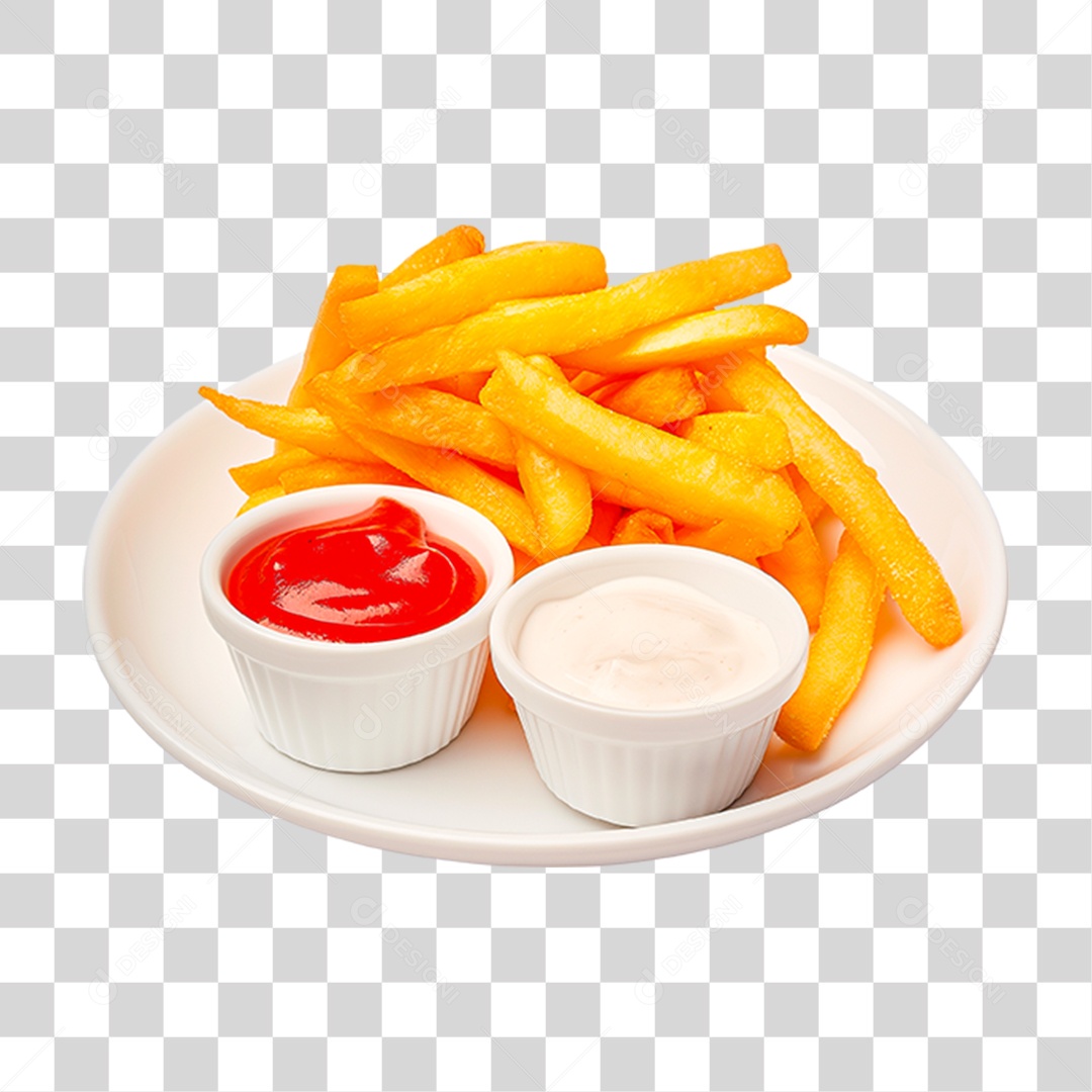 Vasilha com Batata Frita e Molho PNG Transparente