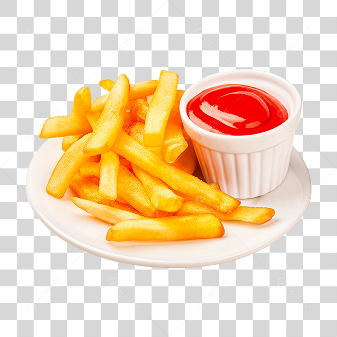 Vasilha com Batata Frita e Molho PNG Transparente