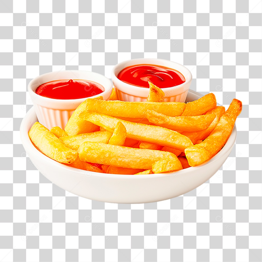 Vasilha com Batata Frita e Molho PNG Transparente