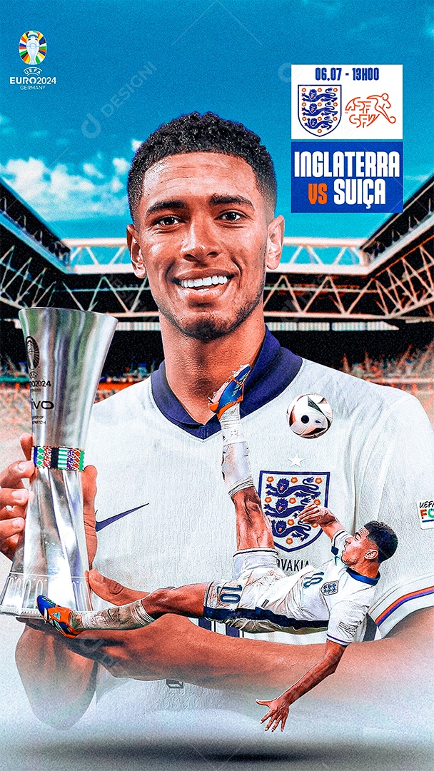 Flyer Matchday Jude Belligham Inglaterra Social Media PSD Editável