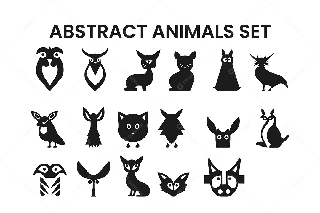 Conjunto de Desenhos de Animais PNG + Ai Editável