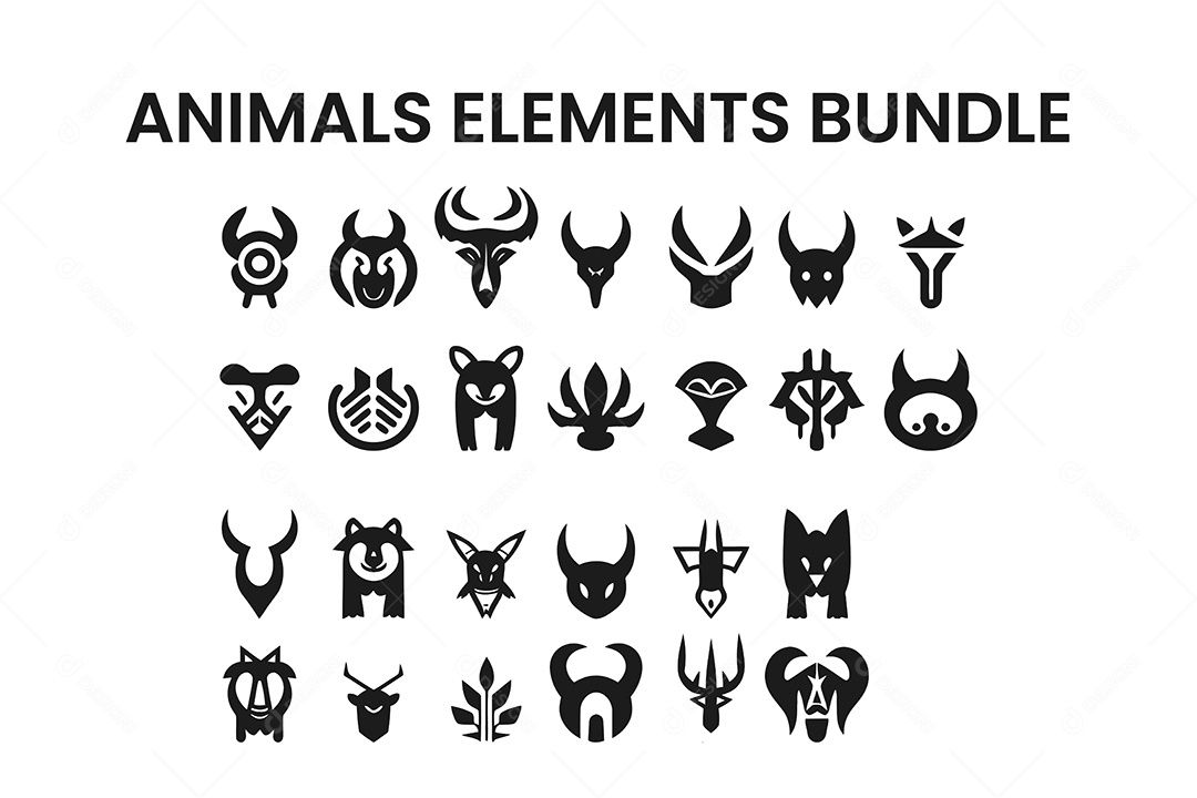 Conjunto de Desenhos de Animais PNG + Ai Editável
