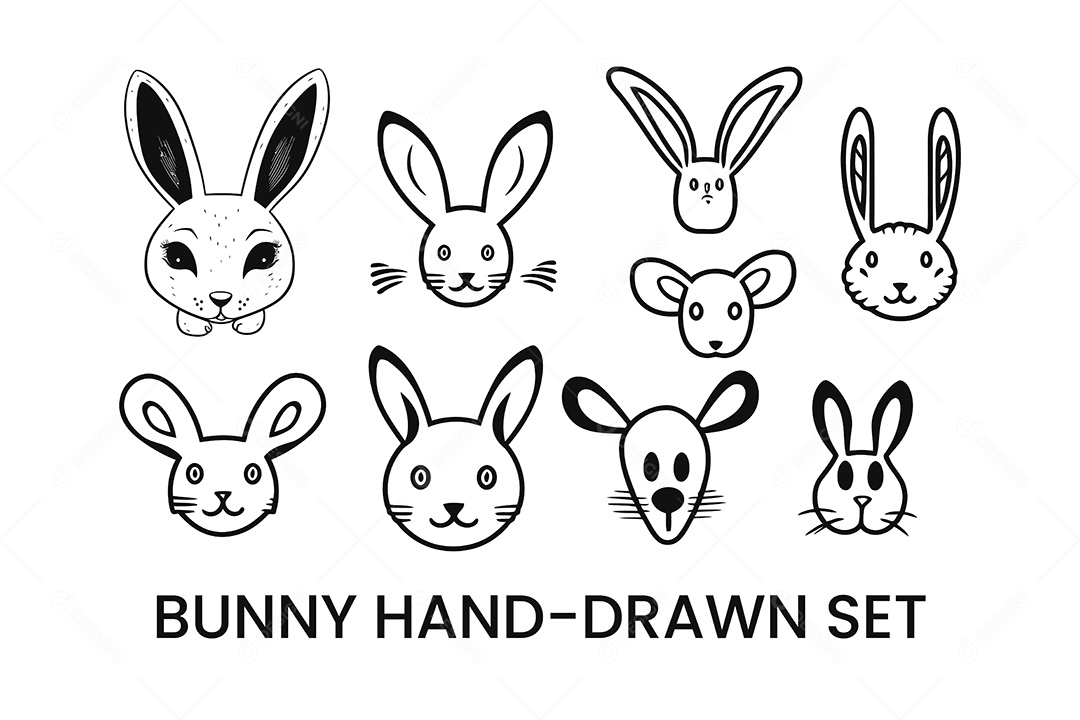 Conjunto de Desenho de Coelho PNG + AI Editável