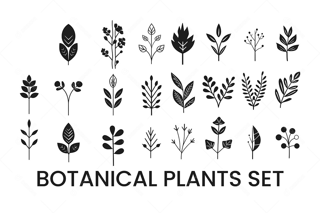 Conjunto de Plantas Botânicas PNG + AI Editável