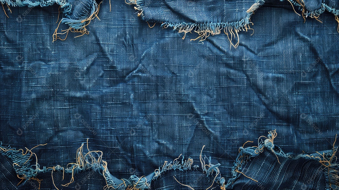 Uma imagem de espaço de cópia de tecido jeans rasgado e destruído com textura de jeans azul rasgado