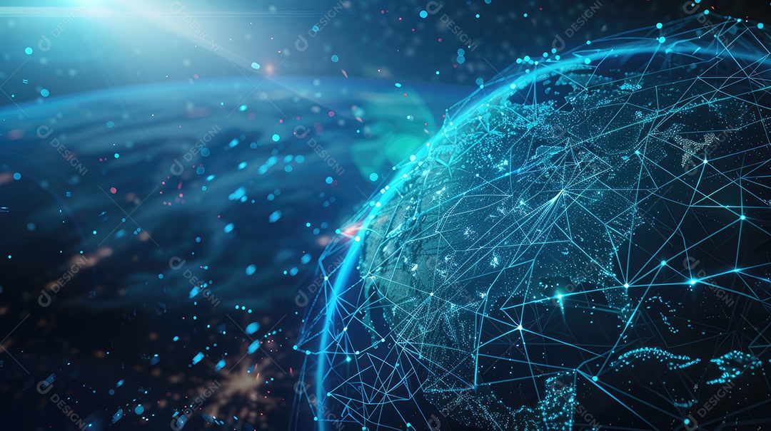 Conexões de rede digitais cobrindo a terra representando a comunicação global e a troca de dados