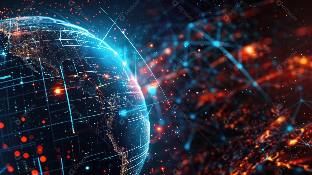 Conexões de rede digitais cobrindo a terra representando a comunicação global e a troca de dados