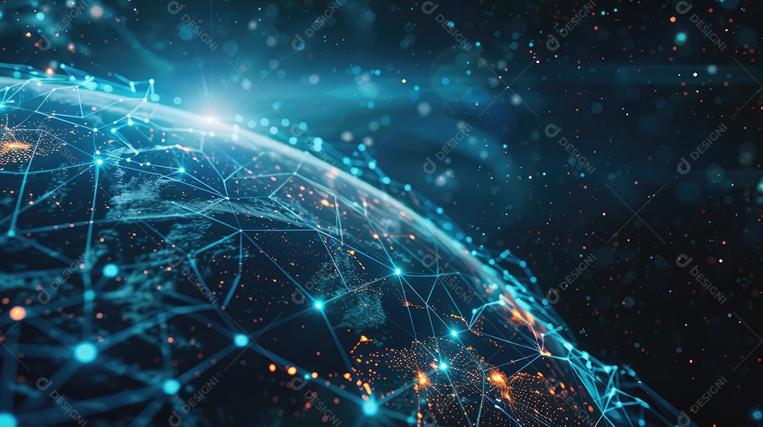 Conexões de rede digitais cobrindo a terra representando a comunicação global e a troca de dados