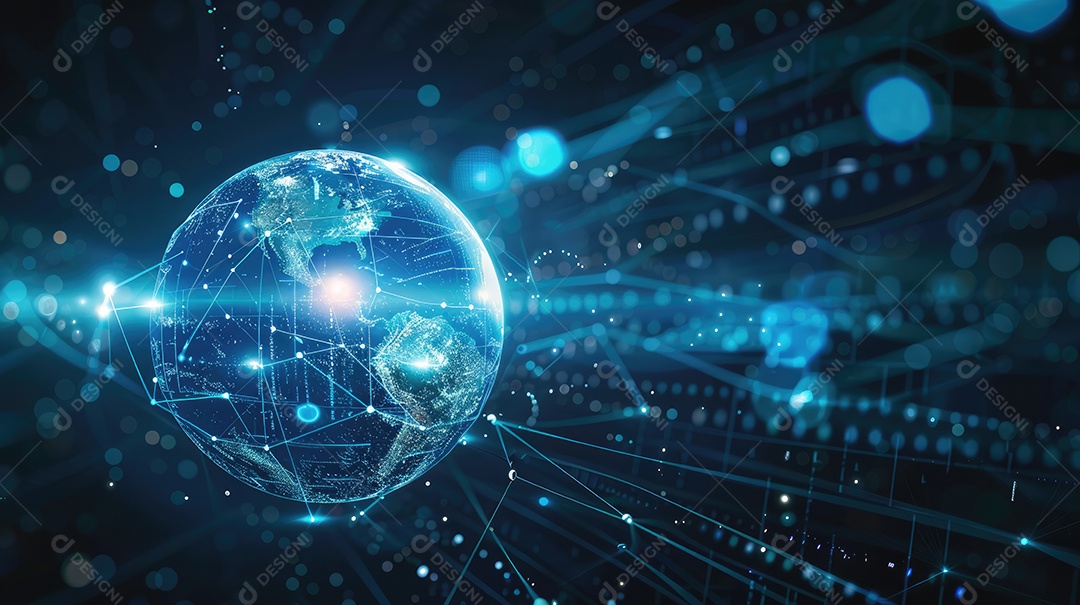Conexões de rede digitais cobrindo a terra representando a comunicação global e a troca de dados