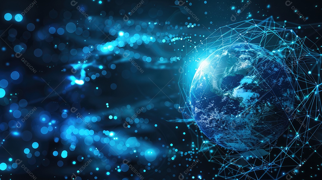 Conexões de rede digitais cobrindo a terra representando a comunicação global e a troca de dados