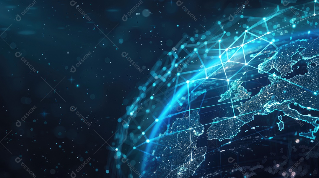 Conexões de rede digitais cobrindo a terra representando a comunicação global e a troca de dados