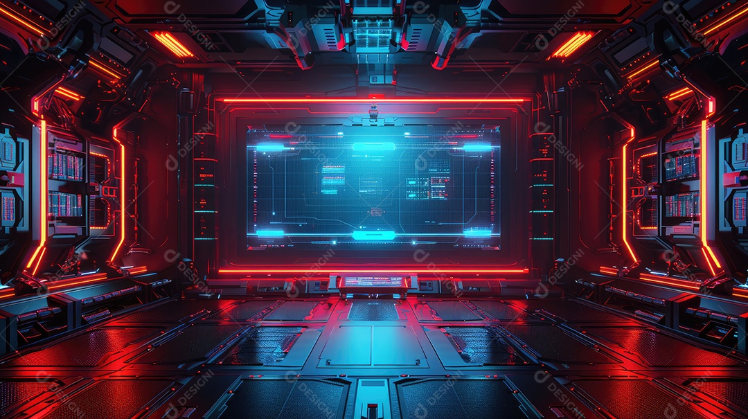 Estrutura futurista elegante com elementos metálicos e neon para designs de ficção científica