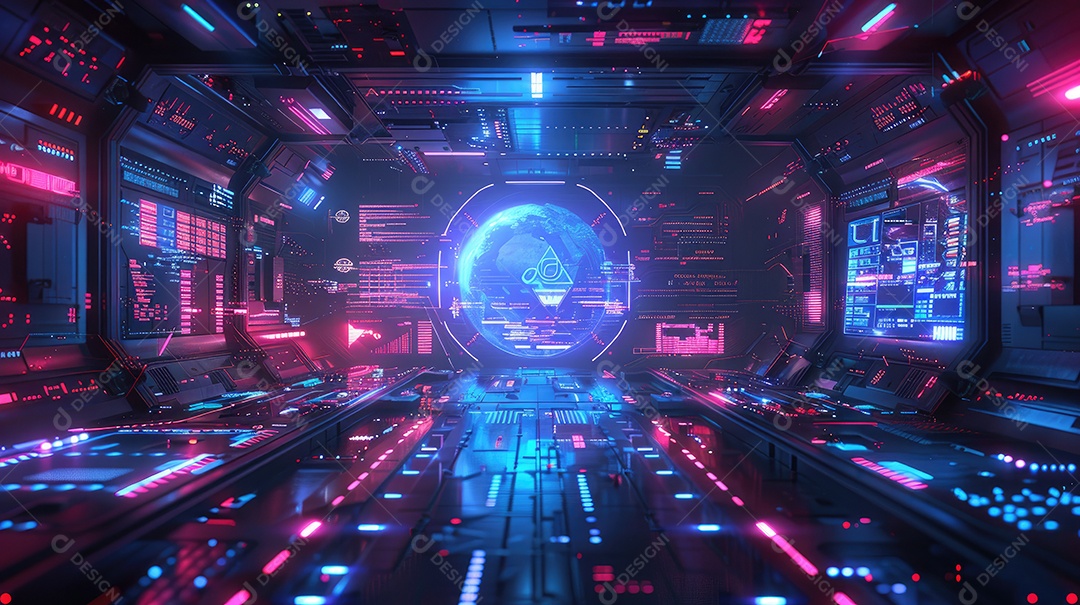 Estrutura futurista elegante com elementos metálicos e neon para designs de ficção científica