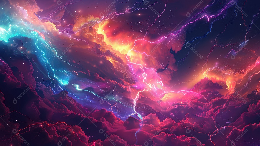 Uma renderização 3D vibrante captura a intensidade de um raio colorido dinâmico gerado por IA